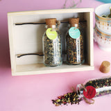 Rustic Pinewood Tea Gift Box with Glass Bottles – 3 Premium Loose Leaf Teas